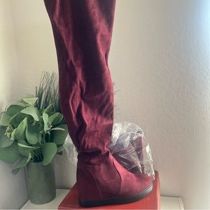 NWT Burgundy Over the Knee Wedged Boot